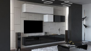 Anbauwand Wohnwand Wohnwände Schrankwand Modernes Wohnzimmer NEU Silver N32