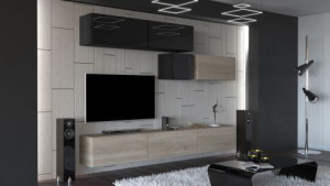Anbauwand Wohnwand Wohnwände Schrankwand Modernes Wohnzimmer NEU Silver N32