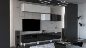 Anbauwand Wohnwand Wohnwände Schrankwand Modernes Wohnzimmer NEU Silver N32