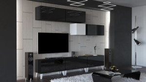 Anbauwand Wohnwand Wohnwände Schrankwand Modernes Wohnzimmer NEU Silver N32