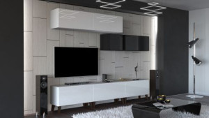 Anbauwand Wohnwand Wohnwände Schrankwand Modernes Wohnzimmer NEU Silver N32
