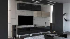 Anbauwand Wohnwand Wohnwände Schrankwand Modernes Wohnzimmer NEU Silver N32