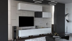Anbauwand Wohnwand Wohnwände Schrankwand Modernes Wohnzimmer NEU Silver N32