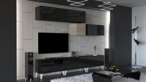 Anbauwand Wohnwand Wohnwände Schrankwand Modernes Wohnzimmer NEU Silver N32