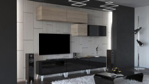 Anbauwand Wohnwand Wohnwände Schrankwand Modernes Wohnzimmer NEU Silver N32