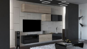 Anbauwand Wohnwand Wohnwände Schrankwand Modernes Wohnzimmer NEU Silver N32