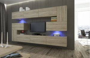 Wohnzimmer-Set 10 Einzelteile Anbauwand Wohnwand Wohnwände Schrankwand Modernes Wohnzimmer NEU Albania NX 3 Sonoma Eiche
