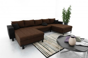Modernes Wohnzimmer Ecksofa Eckcouch Sofa mit Bettkasten Ottomane Schlaffunktion SU1-G2B-PCOS-BR70-CZ100-5