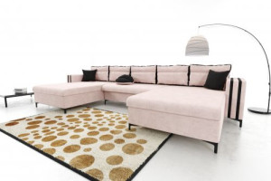 Modernes Wohnzimmer Ecksofa Eckcouch Sofa mit Bettkasten Ottomane Schlaffunktion SU2-G2B-MAL-RO61-C96-6