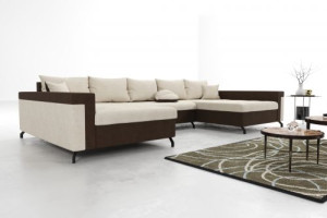 Modernes Wohnzimmer Ecksofa Eckcouch Sofa mit Bettkasten Ottomane Schlaffunktion SU3-G2B-GPCOS-BR202-BR70-5