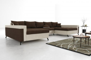 Modernes Wohnzimmer Ecksofa Eckcouch Sofa mit Bettkasten Ottomane Schlaffunktion SU3-G2B-GPCOS-BR70-BR202-4