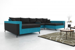 Modernes Wohnzimmer Ecksofa Eckcouch Sofa mit Bettkasten Ottomane Schlaffunktion SU3-G2B-GPCOS-CZ100-NI05-3