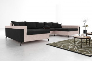 Modernes Wohnzimmer Ecksofa Eckcouch Sofa mit Bettkasten Ottomane Schlaffunktion SU3-G2B-GPCOS-CZ100-RO14-2