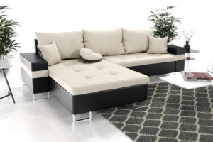 Modernes Wohnzimmer Ecksofa Eckcouch Sofa mit Bettkasten Ottomane Schlaffunktion SL4-G2B-GPCOS+BOS-BR10-CZ14-1