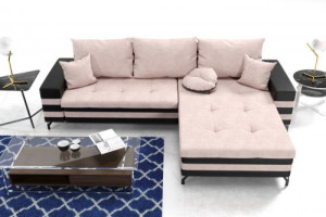 Modernes Wohnzimmer Ecksofa Eckcouch Sofa mit Bettkasten Ottomane Schlaffunktion SL5-G2B-GPMAL+COS-RO61-BR70-2