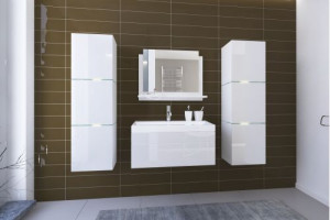 Badezimmermöbel Badmöbel Badeschrank Badezimmerschrank Hochglanz mit Waschbecken Lorent 2