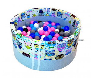 Bällebad Ballpool 200Bällen Kugelbad Bällchenbad BabyBall Bällchenpool 90x40cm 'Eulen-weiß