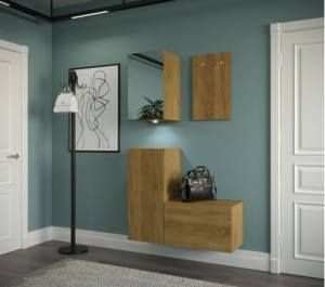 Flur Dielenmöbel Garderobenschrank Dielenschrank Schuhschrank Flurmöbel Set Spiegel  F74