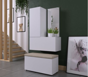 Flur Dielenmöbel Garderobenschrank Dielenschrank Schuhschrank Flurmöbel Set Spiegel  F15
