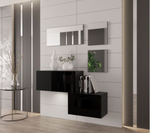 Flur Dielenmöbel Garderobenschrank Dielenschrank Schuhschrank Flurmöbel Set Spiegel F45