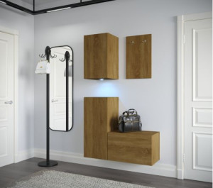 Flur Dielenmöbel Garderobenschrank Dielenschrank Schuhschrank Flurmöbel Set Spiegel  GF18