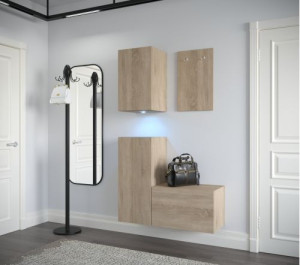 Flur Dielenmöbel Garderobenschrank Dielenschrank Schuhschrank Flurmöbel Set Spiegel  GF18