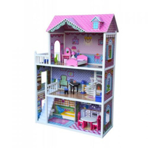Puppenhaus aus Holz JULIA, H=123 cm!, 3 Ebenen, 4 Räume, 18 Accessoires!