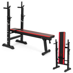Hantelbank Trainingsbank Flachbank Fitnessstation klappbar Drückerbank mit Langhantel Ablage