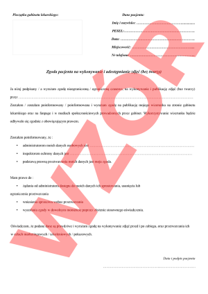 Zgoda pacjenta na wykorzystanie i udostępnienie zdjęć 50 szt.