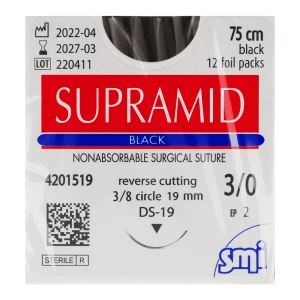 Nici niewchłanialne Supramid 12 szt. SMI (3/0, DS19 - 19 mm)