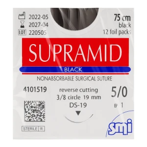 Nici niewchłanialne Supramid 12 szt. SMI (5/0, DS19 - 19 mm)
