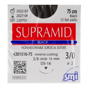 Nici niewchłanialne Supramid 12 szt. SMI (3/0, DS16 - 16 mm)