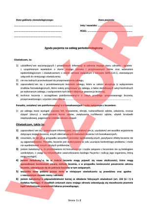 Zgoda pacjenta na zabieg periodontologiczny 50 szt