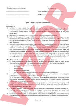 Zgoda pacjenta na leczenie protetyczne 50 szt.
