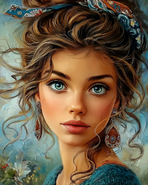 Haft Diamentowy - Portret w Zieleni