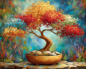 Haft Diamentowy - Kolorowe Bonsai
