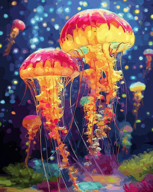 Haft Diamentowy - Neonowe Meduzy 01