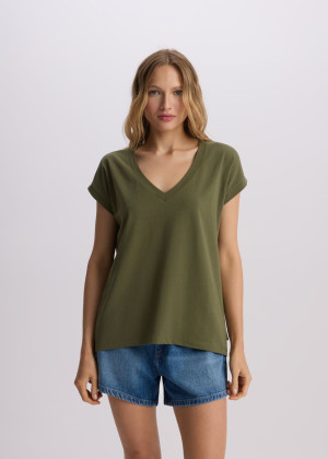 Bawełniany T-shirt damski z domieszką elastanu