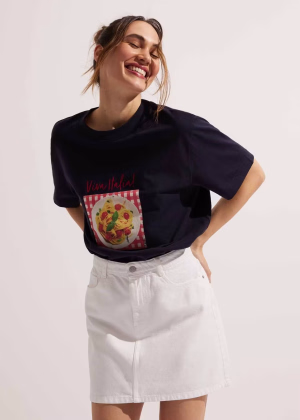 Damski T-shirt bawełniany z nadrukiem