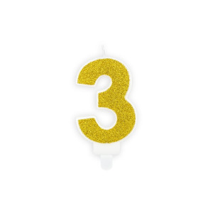 Świeczka Urodzinowa Brokatowa Złota "3"