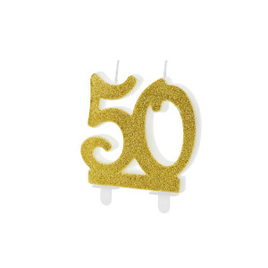 Świeczka Urodzinowa Brokatowa Złota "50' SCU-50-019