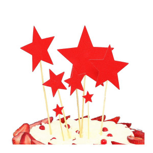 Toppery na tort brokatowe GWIAZDKI CZERWONE 7szt