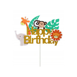 Topper na tort brokatowy SAFARI HAPPY BIRTHDAY 7993