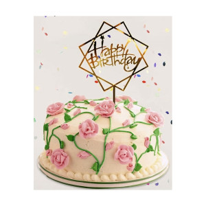Topper na tort Romb złoty Happy Birthday akrylowy