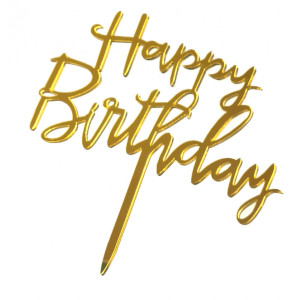 Topper akrylowy na tort Happy Birthday złoty 1560