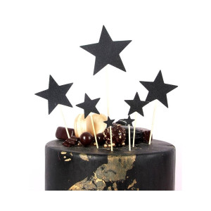 Toppery na tort brokatowe GWIAZDKI CZARNE 7szt