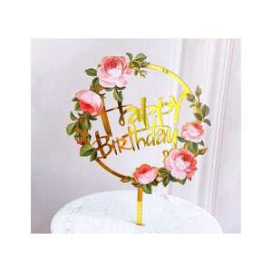 Akrylowy topper na tort Flowers Happy Birthday 1350