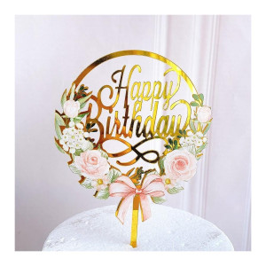 Akrylowy topper na tort Flowers Happy Birthday 1360