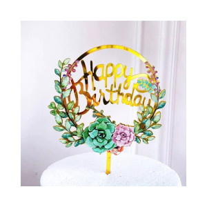 Akrylowy topper na tort Flowers Happy Birthday 1370