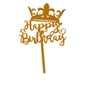 Topper akrylowy Korona Happy Birthday złota 1810